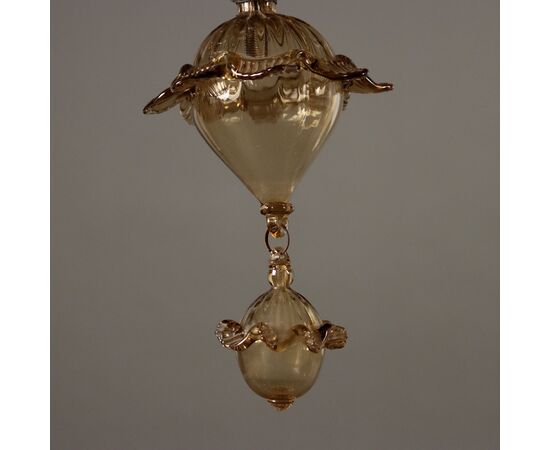 Lampadario in Vetro Soffiato Veneziano Murano XX Secolo