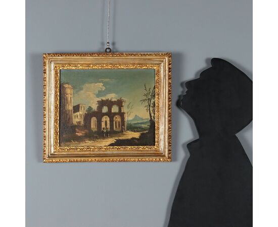 Dipinto Paesaggio con Rovine Architettoniche e Figure