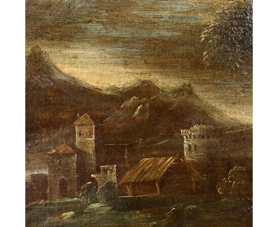 Dipinto Paesaggio con Figure e Mandria