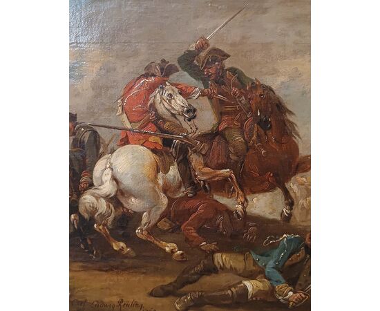 DIPINTO CON SCENA DI BATTAGLIA FINE DEL XVIII SECOLO 