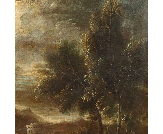 Dipinto Paesaggio con Figure e Mandria