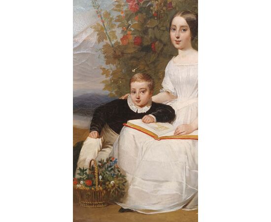 DIPINTO CON RITRATTO DI DUE FRATELLI PRIMI XIX SECOLO