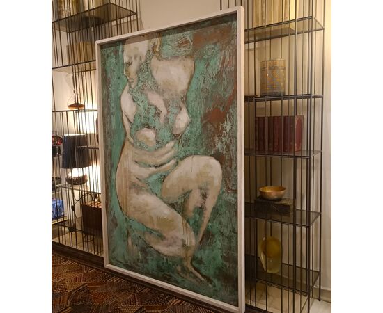 Olio su rame ossidato Venere al bagno opera di Alessandro La Motta