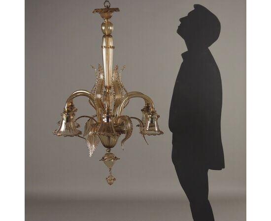 Lampadario in Vetro Soffiato Veneziano Murano XX Secolo