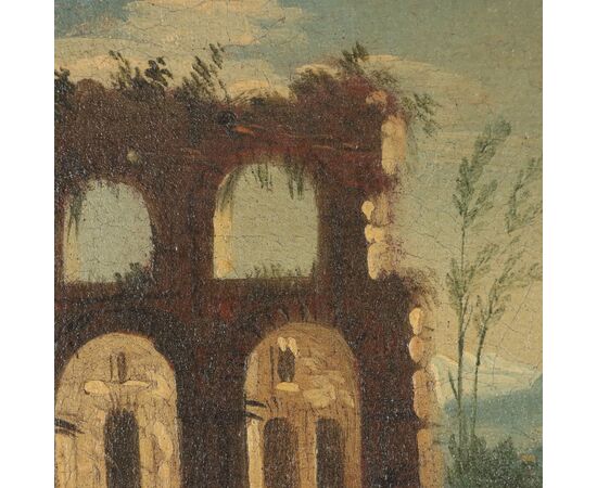 Dipinto Paesaggio con Rovine Architettoniche e Figure