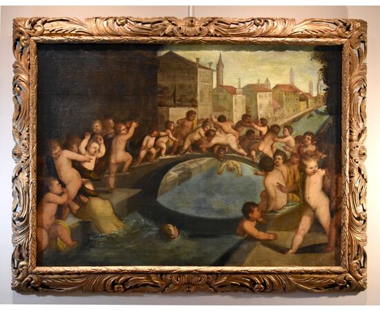Lotta tra putti sul ponte dei Pugni a Venezia, Tiziano Vecellio (Pieve di Cadore 1490 - Venezia 1576) Bottega