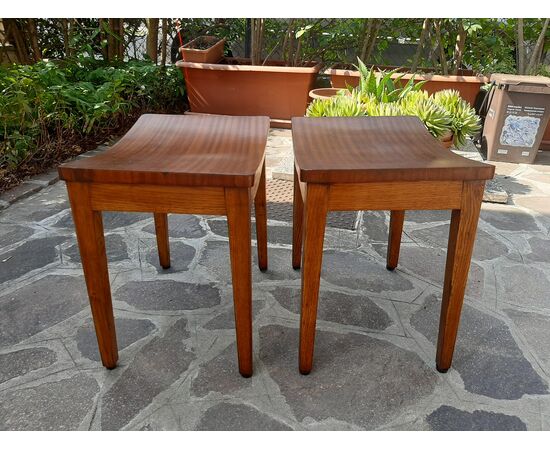 SGABELLI IN ROVERE MASSELLO E PIANO RIVESTITO IN MOGANO ANNI 50 STILE GIO PONTI