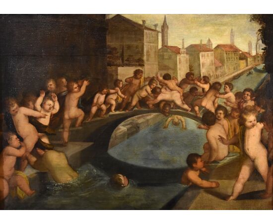Lotta tra putti sul ponte dei Pugni a Venezia, Tiziano Vecellio (Pieve di Cadore 1490 - Venezia 1576) Bottega