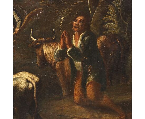 Dipinto Paesaggio con Figure e Mandria