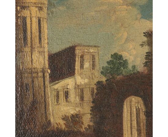 Dipinto Paesaggio con Rovine Architettoniche e Figure