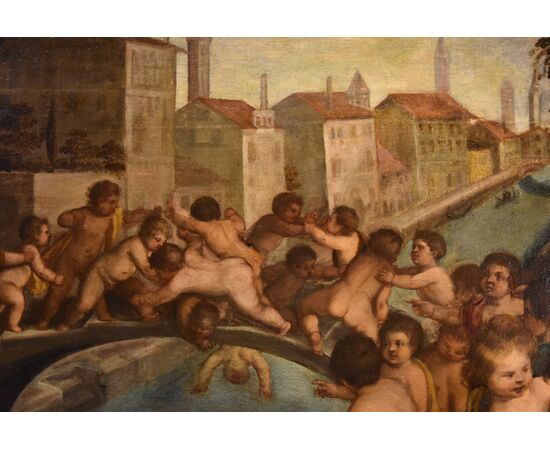 Lotta tra putti sul ponte dei Pugni a Venezia, Tiziano Vecellio (Pieve di Cadore 1490 - Venezia 1576) Bottega