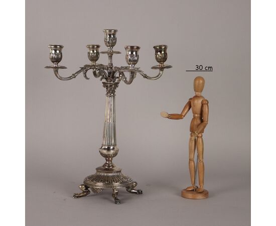 Candelabro in Argento F.lli Di Leone Milano Italia Seconda Metà '900
