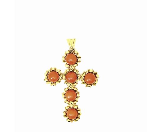 CROCE IN ORO GIALLO e CORALLO