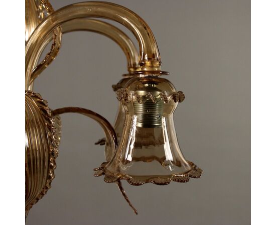 Lampadario in Vetro Soffiato Veneziano Murano XX Secolo