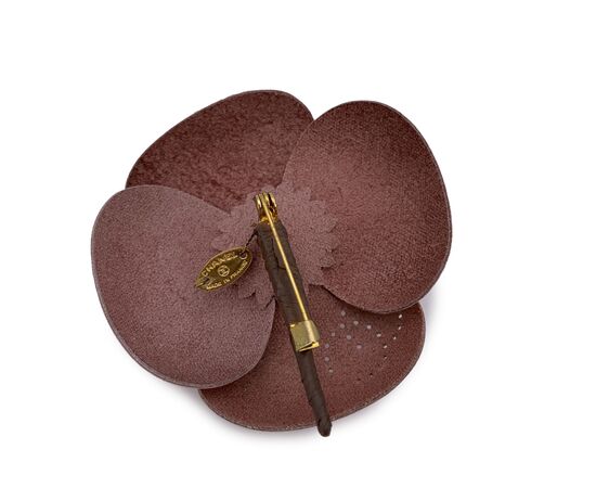 CHANEL Spilla Vintage in Pelle Col. Marrone Camelia