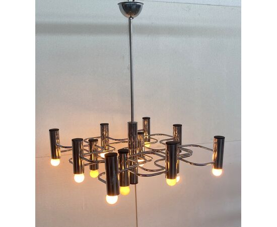 Lampadario 12 luci di Gaetano Sciolari, anni '70
