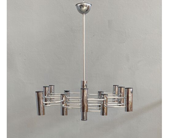 Lampadario 12 luci di Gaetano Sciolari, anni '70