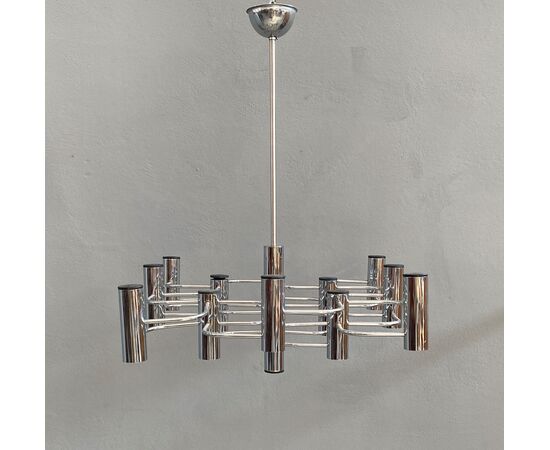 Lampadario 12 luci di Gaetano Sciolari, anni '70