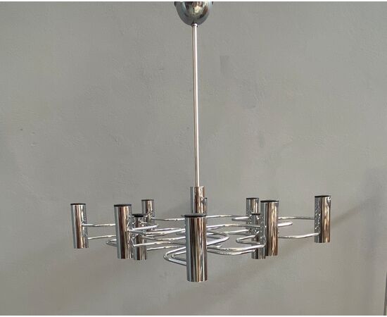 Lampadario 12 luci di Gaetano Sciolari, anni '70