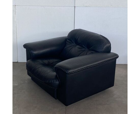 Poltrona con pouf De Sede DS-101 in pelle, anni '70