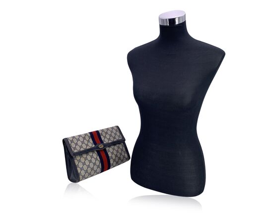 GUCCI Pochette Vintage in Tela Col. Blu Ophidia M