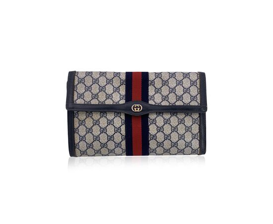 GUCCI Pochette Vintage in Tela Col. Blu Ophidia M