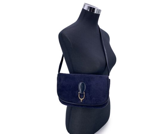 GUCCI Borsa a Tracolla Vintage in Camoscio Col. Blu S