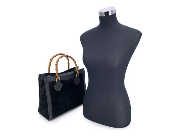 GUCCI Borsa Shopper Vintage in Camoscio Col. Nero Diana Bamboo M
