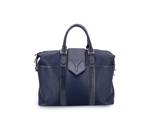YVES SAINT LAURENT Borsa da Viaggio Vintage in Tela Col. Blu Chyc L