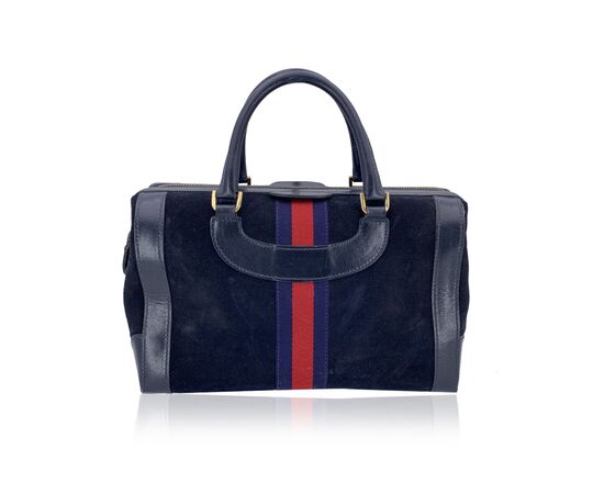 GUCCI Borsa a Mano Vintage in Camoscio Col. Blu Boston M