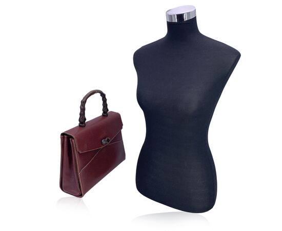 GUCCI Borsa a Mano Vintage in Pelle Col. Bordeaux Bamboo Top Handle M