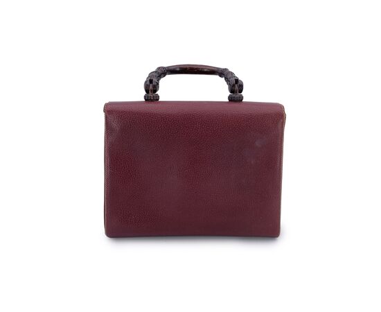 GUCCI Borsa a Mano Vintage in Pelle Col. Bordeaux Bamboo Top Handle M