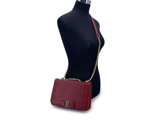 SALVATORE FERRAGAMO Borsa a Tracolla in Pelle Col. Bordeaux Vara M