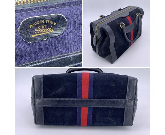 GUCCI Borsa a Mano Vintage in Camoscio Col. Blu Boston M