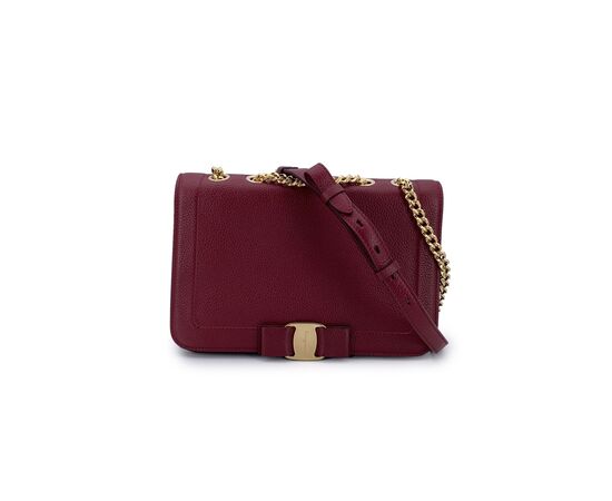 SALVATORE FERRAGAMO Borsa a Tracolla in Pelle Col. Bordeaux Vara M