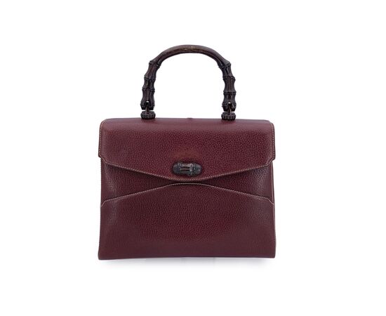 GUCCI Borsa a Mano Vintage in Pelle Col. Bordeaux Bamboo Top Handle M