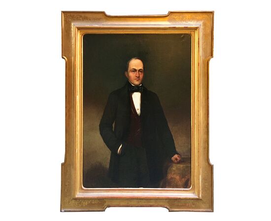 Large oil painting on canvas depicting a portrait of a gentleman     