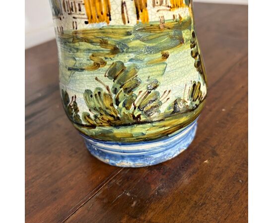 Antique Albarello pharmacy vase, 18th century Naples. 20 cm