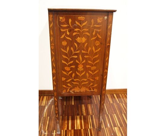 Antique Dutch cabinet from the 1800s in richly inlaid mahogany wood