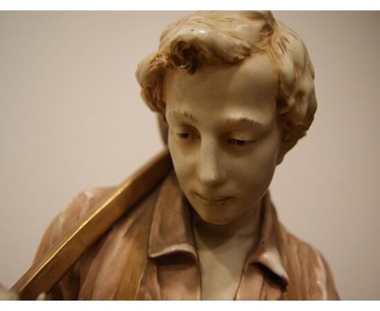 Antique large Royal Dux Bohemia porcelain sculpture from the 1800s depicting a traditional family