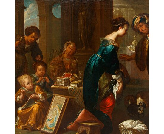 Monogrammista I.H., identificabile con Jan van den Hecke (Kwaremont, 1620 – Anversa, 1684), Sesto Tarquinio sorprende Lucrezia al lavoro