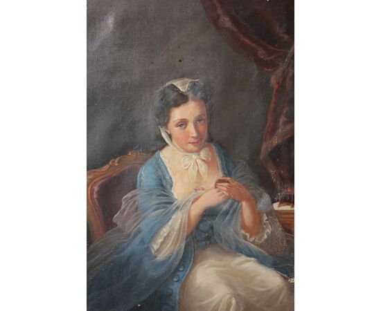 French oil on canvas from the 1800s depicting Portrait of a Lady