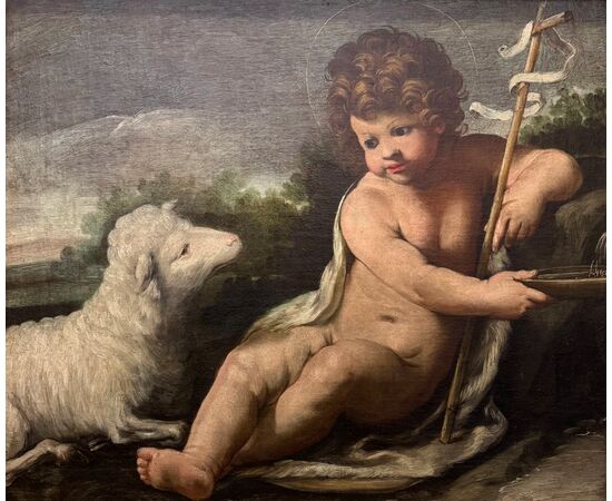 Saint John as a child with a lamb, oil painting on canvas from the 17th century