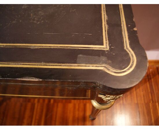 Antique French Boulle style game table from the 1800s in ebonized wood with brass inlays and bronzes
