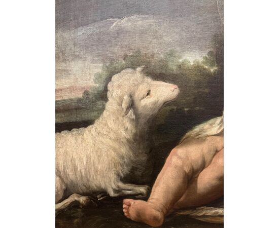 Saint John as a child with a lamb, oil painting on canvas from the 17th century
