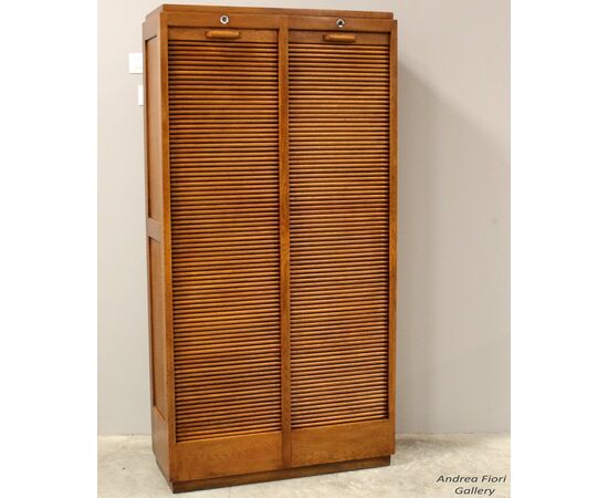 Antique oak roll-top filing cabinet