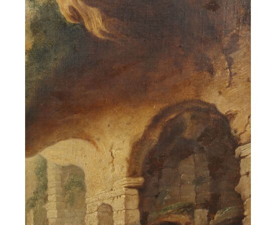 Dipinto Paesaggio con Rovine e Personaggi