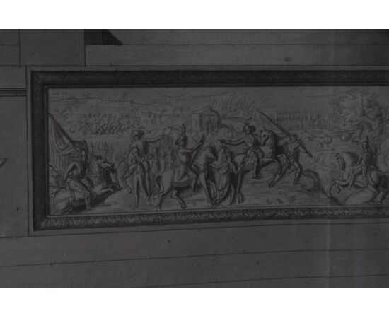 Antico disegno primi 800 “ trono Imperiale “ studio prospetto per una grande piazza. Mis 105 x 74