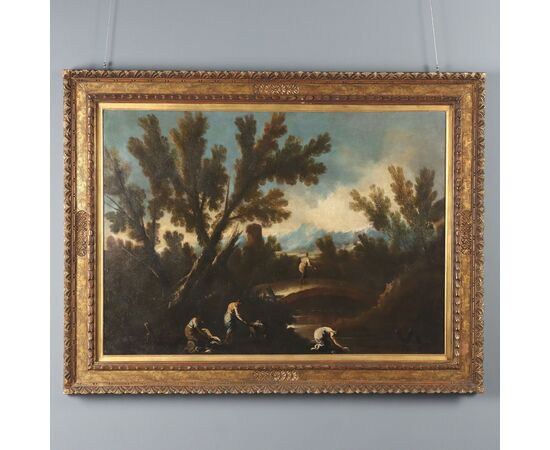Dipinto Paesaggio Fluviale con Figure