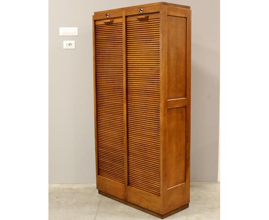 Antique oak roll-top filing cabinet